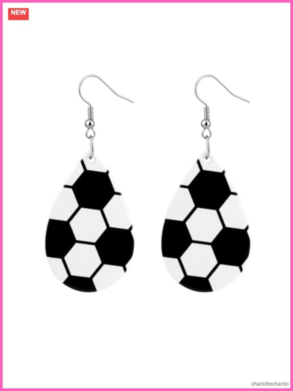Soccer Dangle Earrings Hypoallergenic Acrylic Teardrop Sports Jewelry for Women